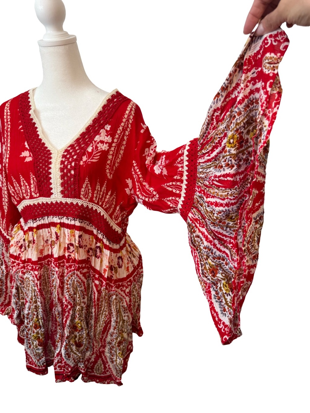 Anthropologie Raga Bell Sleeve Boho Hippie Top S crochet waist Festival